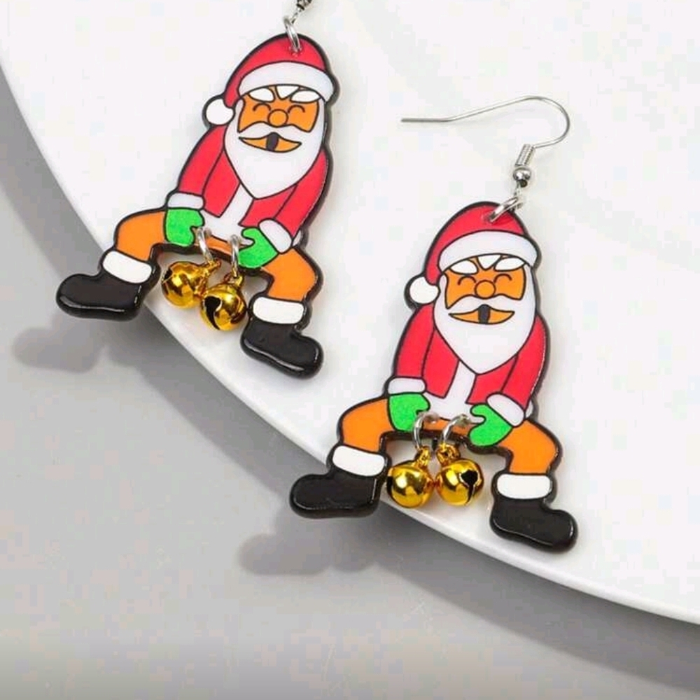 Festive Santa Earrings with Bells - Picture 3 of 6